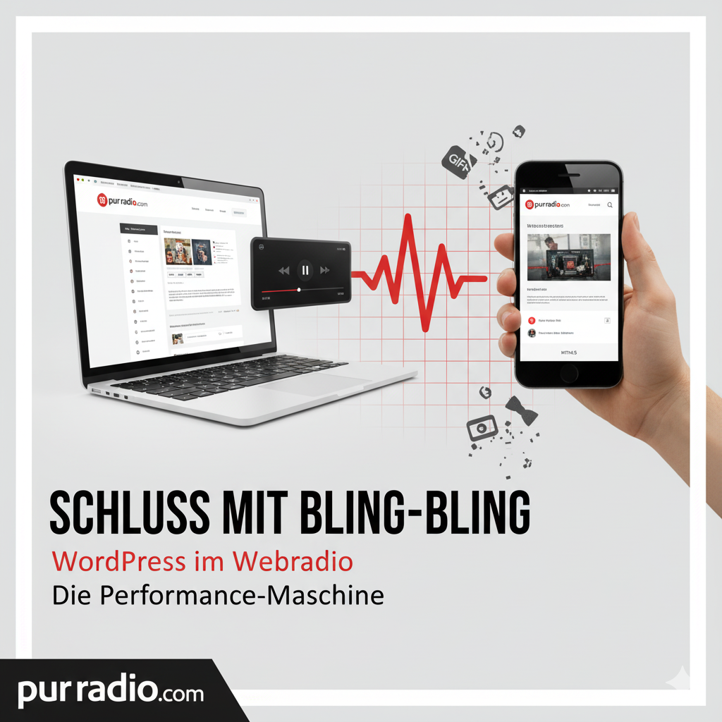 WordPress Website für Webradio: Darstellung von Code und Mikrofon zur Vermeidung von technischen Fehlern.
